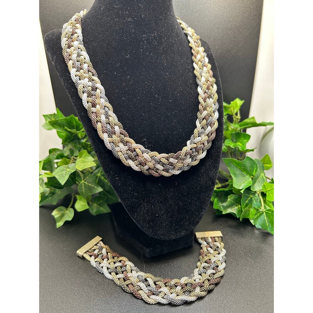 Dana Buchman Multi-Tone Mesh Jewelry Set Gold Silver Gunmetal Necklace  Bracelet